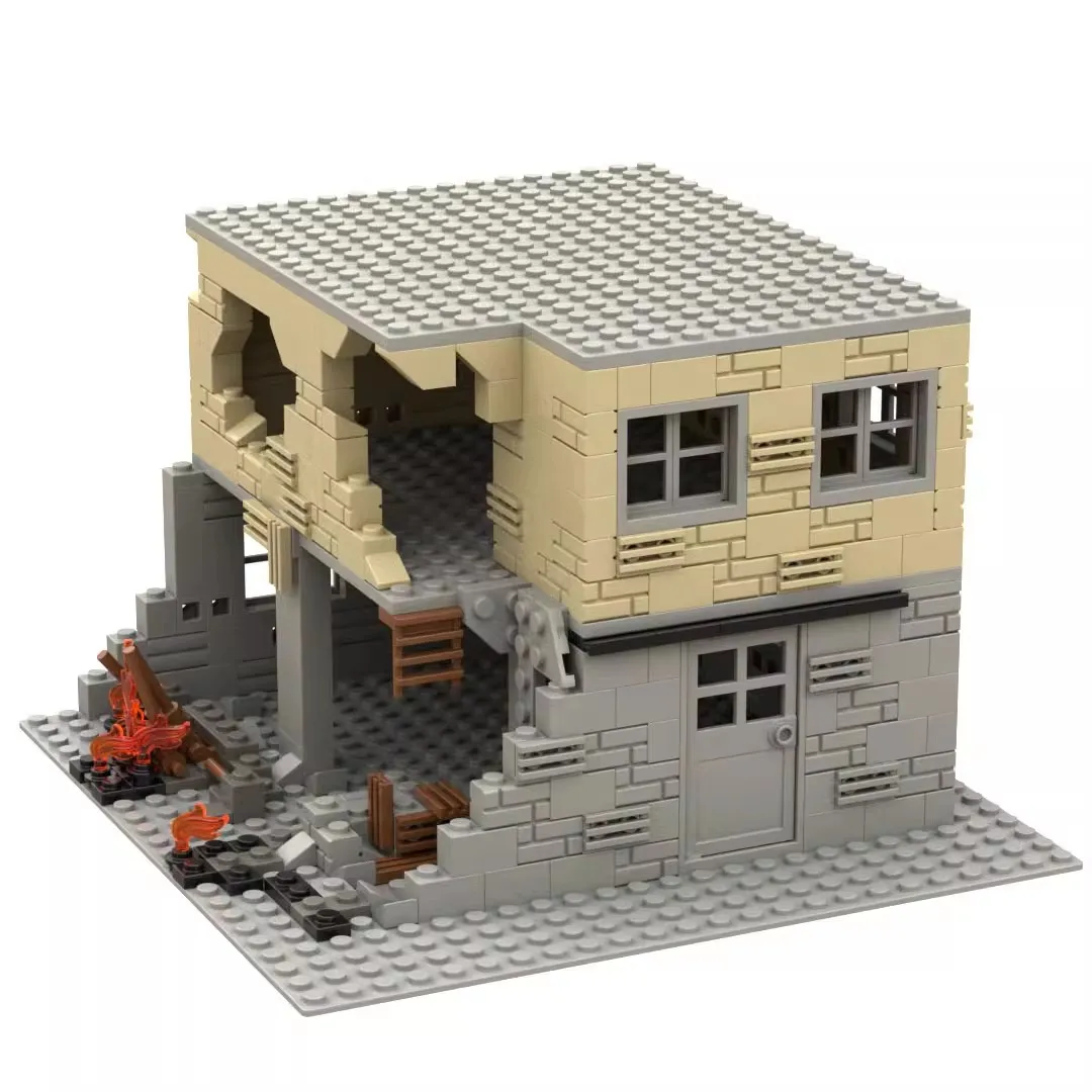 Abandonné ruiné MOC WW2 Pubg scènes de Base militaire Architecture blocs de construction ensemble adultes armée soldat Mini figurines jouets
