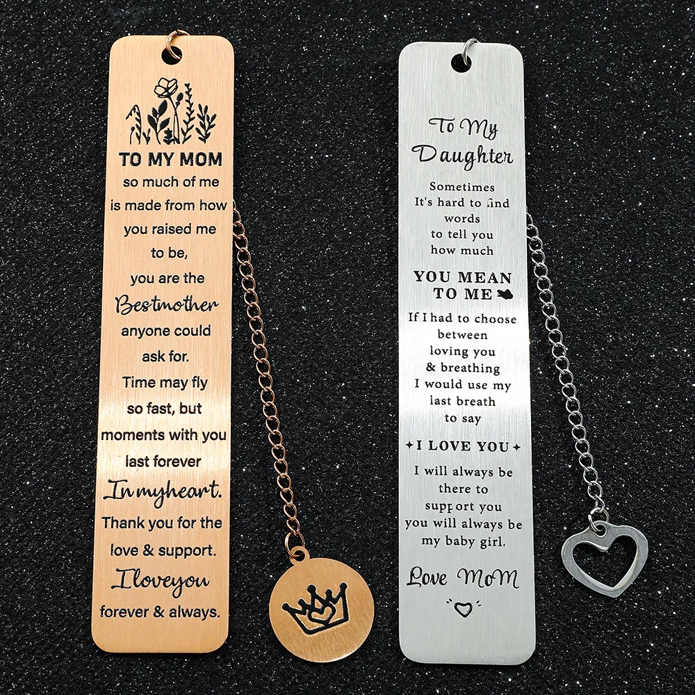 Stainless steel bookmark, Mother's Day gift, laser engraving, thank-you for mother's commemorative gift, pendant, metal bookmark