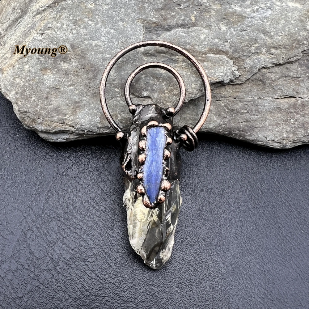 10PCS Bohemia Witch Jewelry Large Irregular Rough Natural Crystal Green Quartz kyanite Vintage Necklace Pendant MY231129