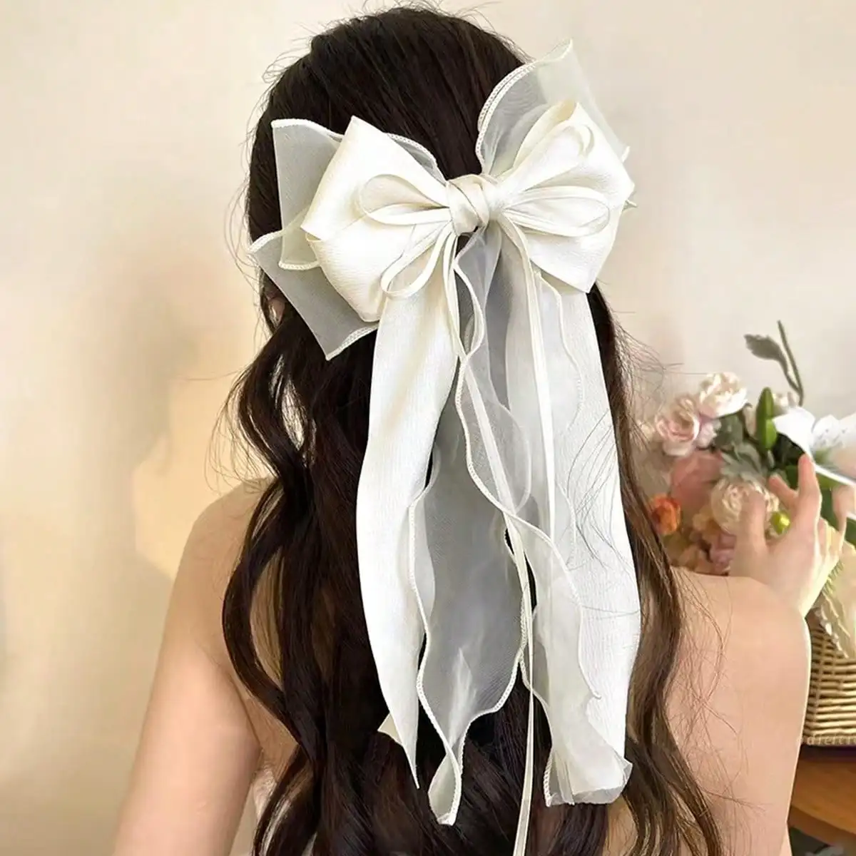 1 Uds. Cinta de lazo de encaje rosa, pinza para el pelo de primavera, pasadores de coqueta, cinta de cola larga para mujer, accesorios para Navidad, San Valentín, boda y graduación