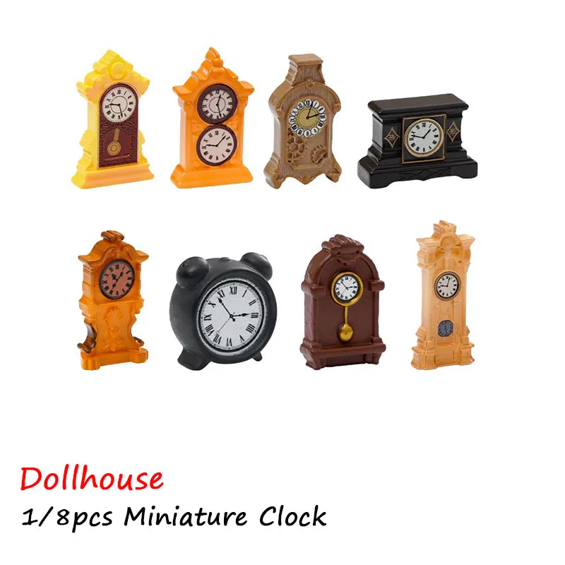 1/8 szt. Akcesoria do domku dla lalek 1:12 Miniaturowy zegar ścienny do domku dla lalek Europejski zegar w stylu vintage Model meblowy Dekoracja Zabawka