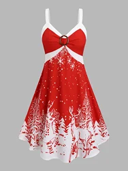 Christmas special plus size women's Christmas dress skirt casual A-shaped party dress Christmas printing holiday dress