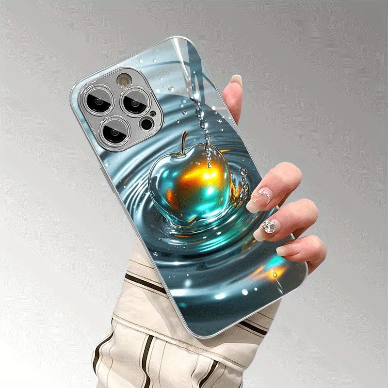 Colorful Water Wave For Apple Pattern Glass Electroplated Phone Case For iPhone 17 16 15 14 13 12 Pro Max Plus 16E 17 Air Cover