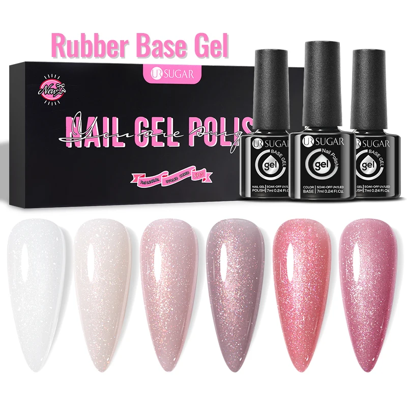 

UR SUGAR 6pcs/set Nail Gel Polish Kit Nude Pink Glitter Rubber Base Gel Semi Permanent Soak Off UV Led Gel Varnish Gift Box Kits