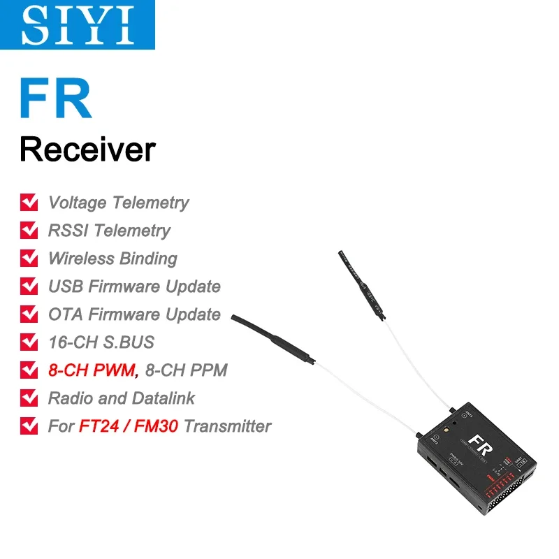 SIYI FR Receiver and FR Mini Receiver 2.4G with Long Range Telemetry S.Bus PWM Control for FT24 Transmitter FM30 Radio Module