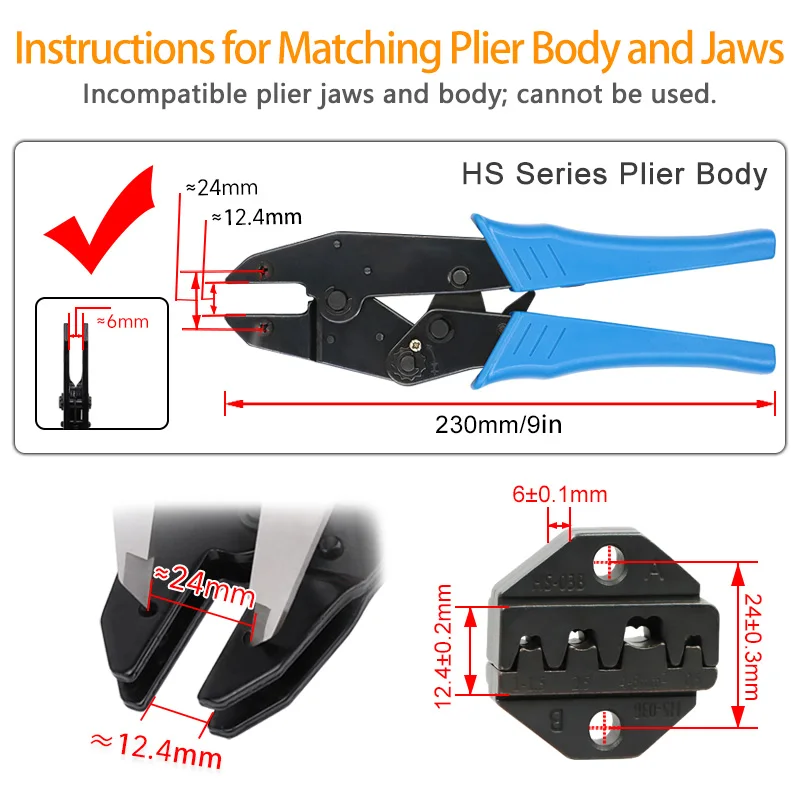 1pcs HS Crimping pliers jaw for 230mm pliers plug spring and crimping cap terminals HS-03BC/2546B/103/101 high hardness jaw tool