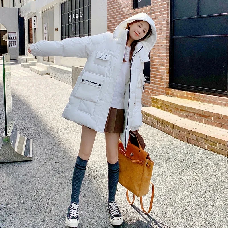 2024 New Solid Color Long Straight Winter Coat Casual Women Parkas Clothes Hooded Stylish Winter Puffer Jacket Female Outerwear