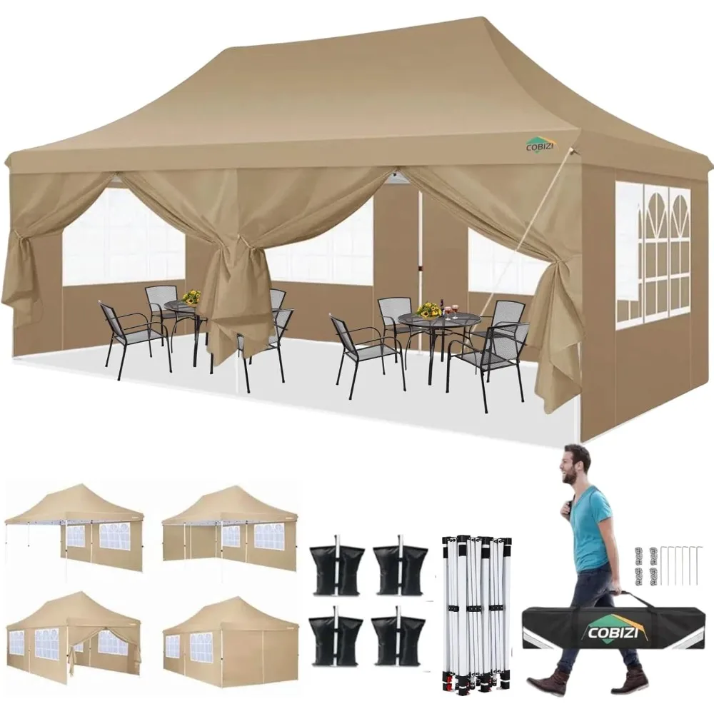 

10x20 Pop Up Canopy with 6 Sidewalls,Waterproof Instant Party Tents for Weddings & Parties, Easy Up Commercial Canopy Tent,UPF