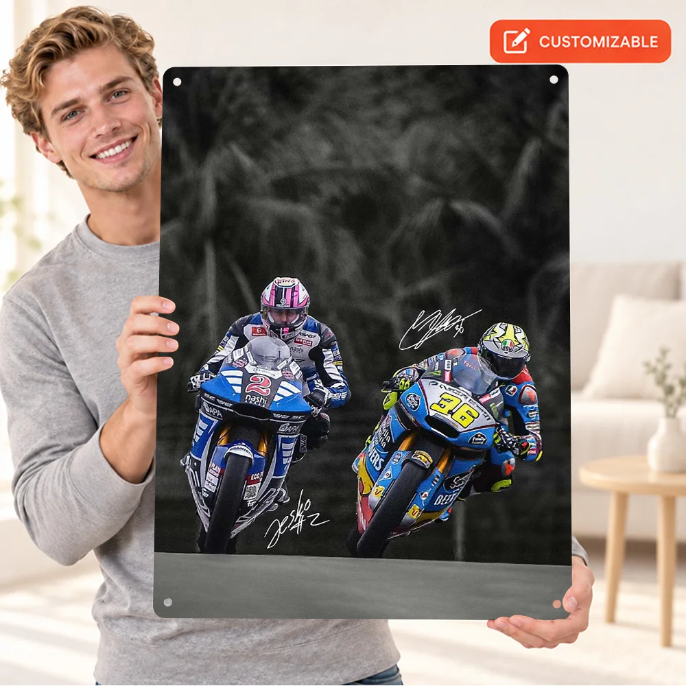 Joan Mir Vs Jesko Raffin MotoGP Textured Metal Poster Customized Aluminum Sign Selective Color Photography Wall Art For Workshop