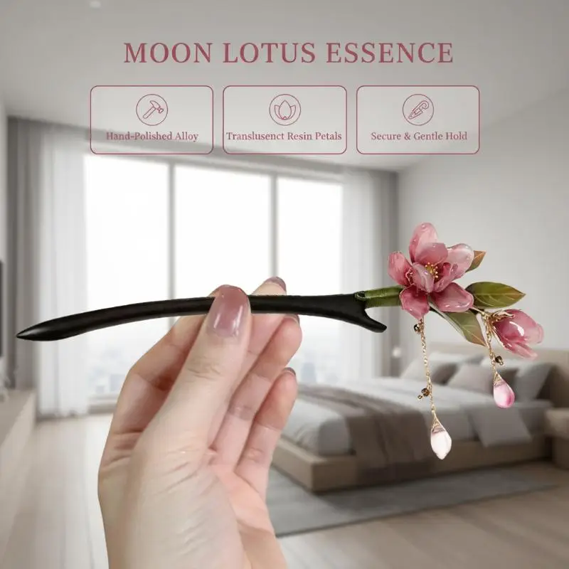 Chinesischer Retro-Haarnadel im traditionellen Hanfu-Stil mit rosa Blumenquaste, elegantes Haaraccessoire für Damen für den Alltag und festliche Anlässe. – Detail 6