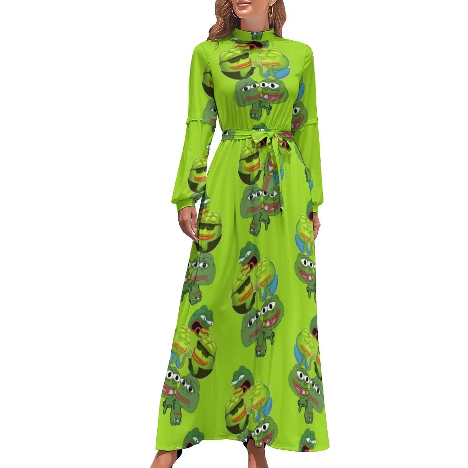 

Frog Dress Long Sleeve Animal Day Hot Dresses Classic Ladies Printed One-Piece Dress