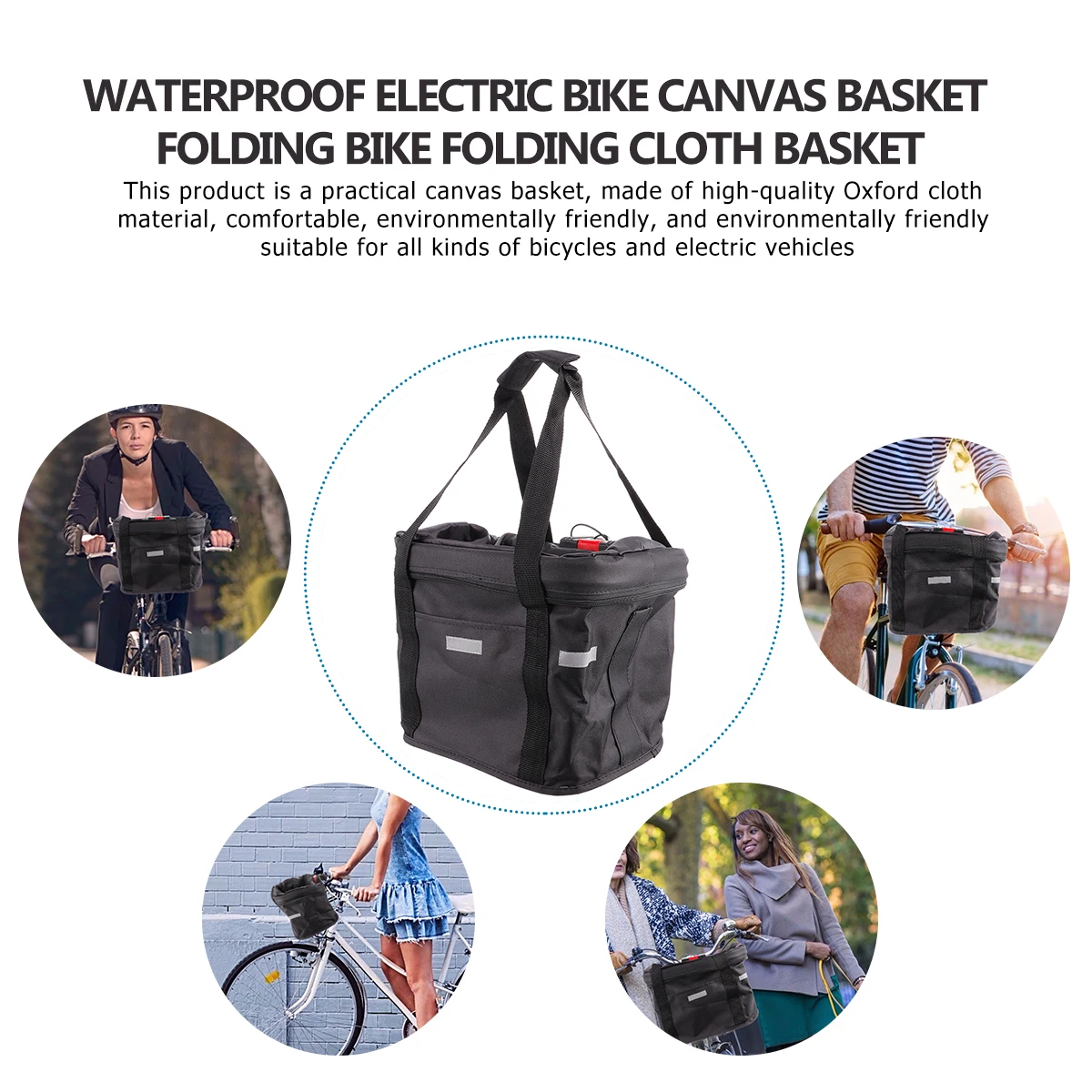 

Waterproof Bike Basket Folding Canvas Electric Storage Lightweight Oxford Cloth Large Capacity Black