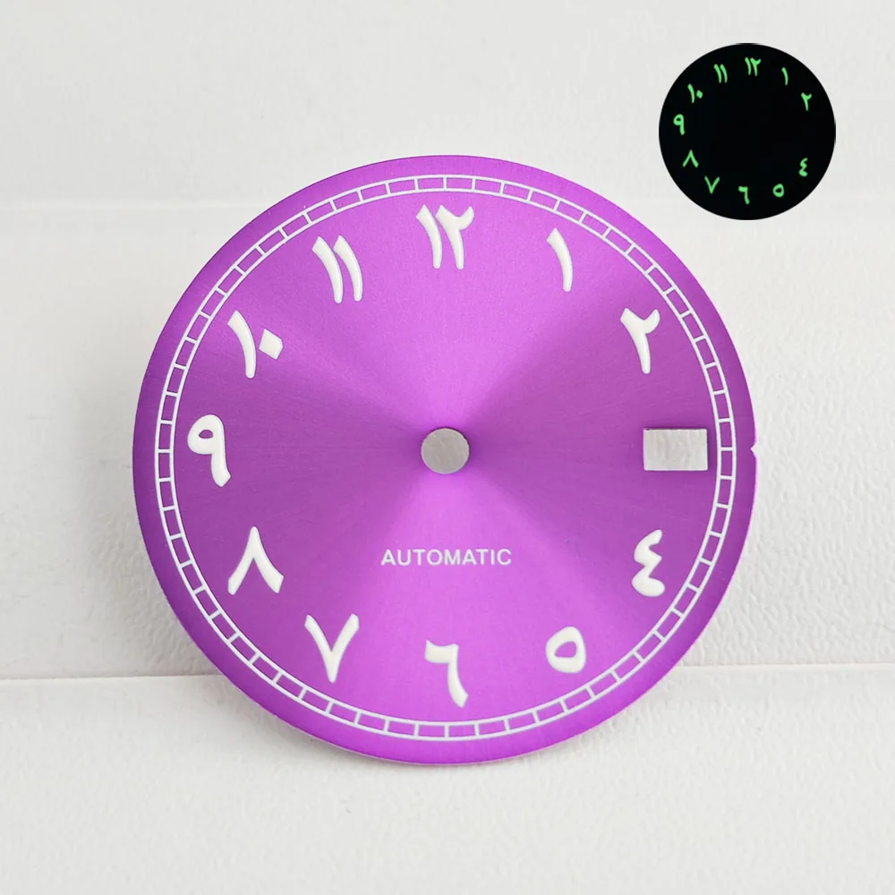 Мужские часы арабский цифровой циферблат NH35 зеленый светящийся циферблат 28,5 мм Циферблат для NH35 NH36 автоматический механический механизм часы аксессуары