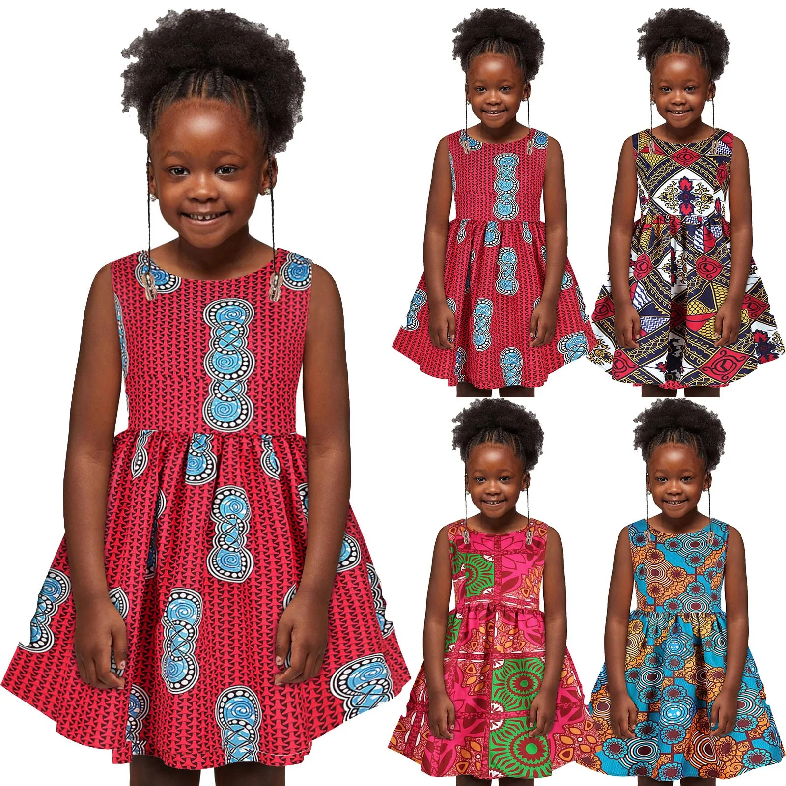 African Toddler Dress Kids Baby Girls Dashiki Traditional Style Sleeveless Dress Ankara Princess Dresses Casual Outfits Vestidos