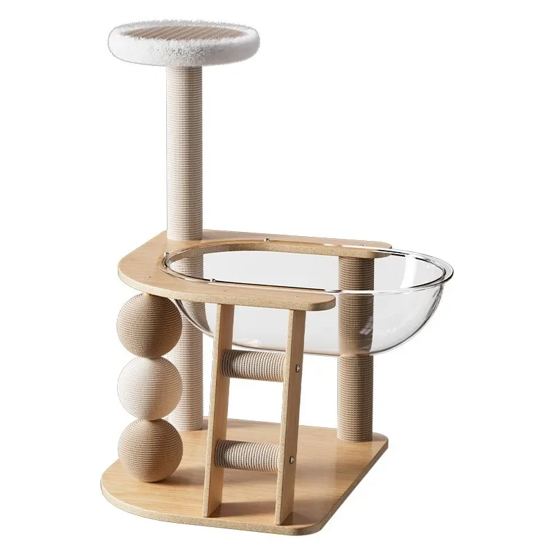 

Rubber solid wood cat climbing frame sisal scratch resistant tree cat litter scratch column integrated 50cm oval