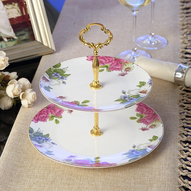 Europe Bone China Fruit Plates Set Cake Stand Plate Buffet Snack Dishes Candy Dish Bread Ceramic Tray Tableware Decoration