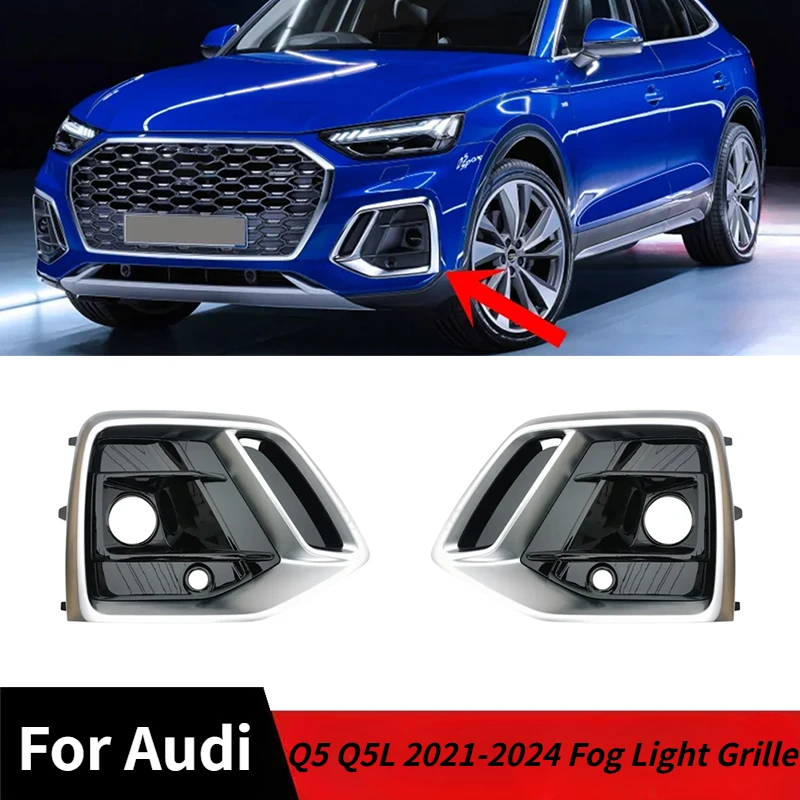 

For Audi Q5 Q5L 2021-2024 Car Front Bumper Fog Light Grille Black Fog Lamp Grill Guard Protector Cover Car Accessories