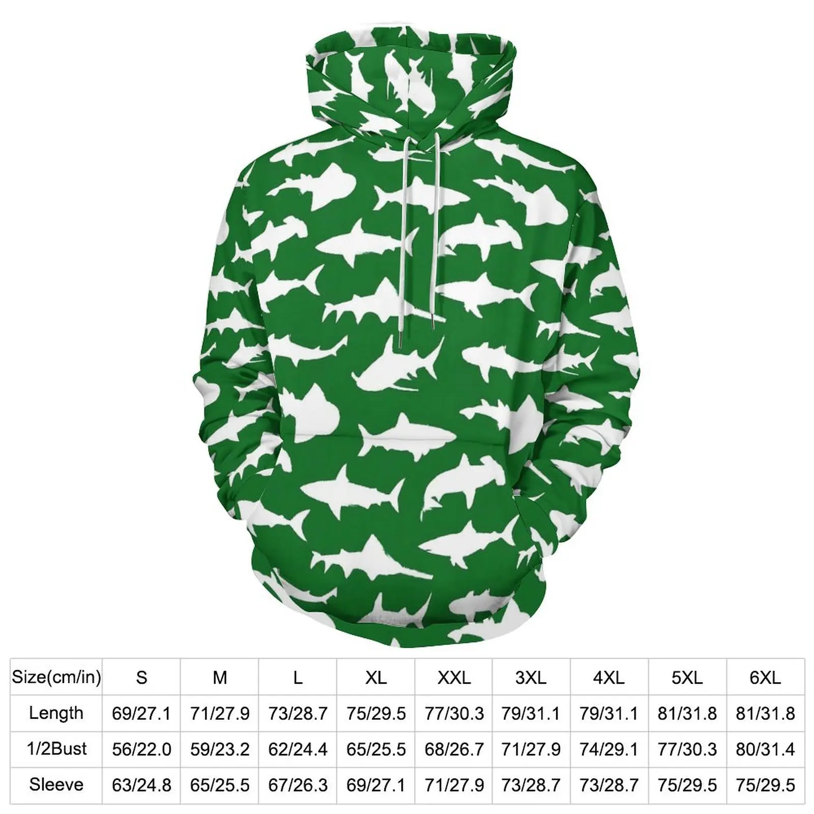 Sharks on Green Hoodies Animal Silhouette Korean Fashion Casual Hoodie Long Sleeve Funny Design Sweatshirts Birthday Gift