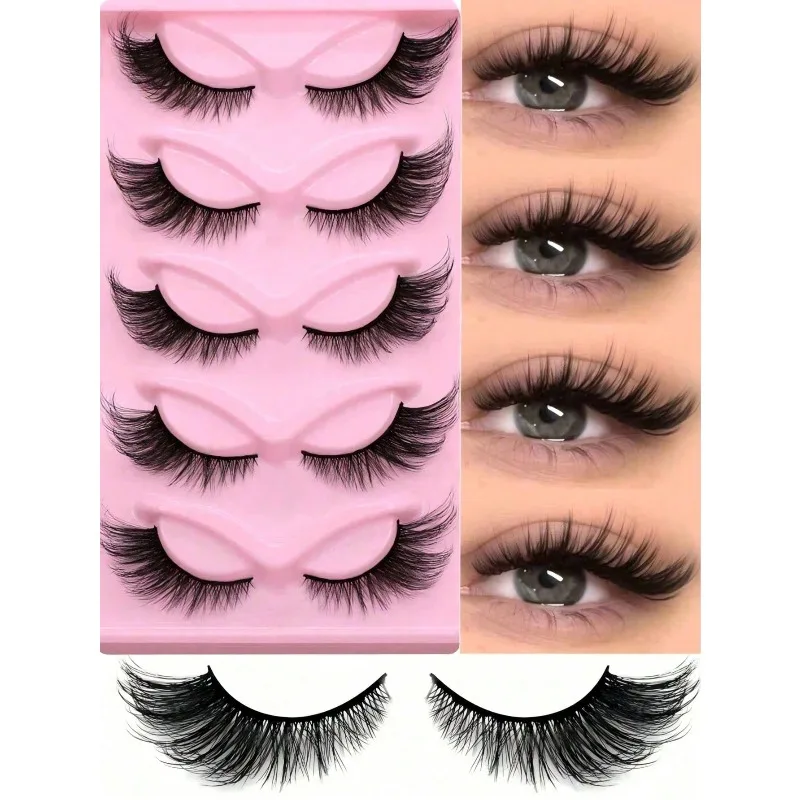 5Pairs/Pack Natural Thick Fluffy Volume False Eyelashes Dramatic Messy Mink Lashes Wispy Long 8D Volume Lasting Wispy False Eyelash Strips Foxy Eye Lifting Look Extension Full Eyelash Strip To Lengthen And Volumize The Outer Corner Of Your Eye