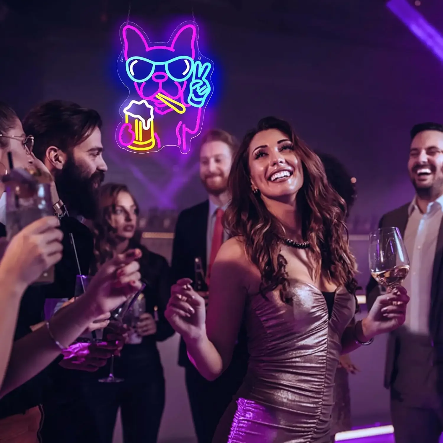 Hond Bier Neon Sign Dimbaar Franse Bulldog LED Neonlicht voor Slaapkamer Woonkamer Dierenwinkel Bar Verjaardagsfeestje Decor Geschenken