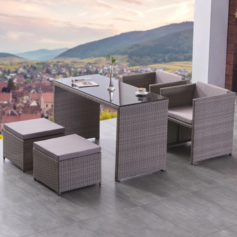 #Outdoor Made Of Rattan Tables And Chairs Patio Villa Garden Waterproof Metal Furniture Hotel Resorts Aluminum Alloy Cane Chair