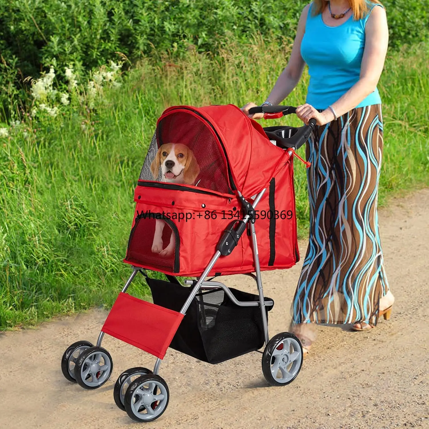

Pawise Multi Color Outdoor Travel 4 Wheel Pet Carrier Stroller Folding Dog Carrier City Walk Strolling Cart for Dogs and Cats