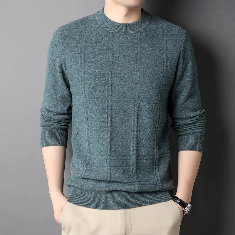 cardigan Men's round neck knitted bottoming sweater in winter for business and leisure 100% pure wool bottoming sweater.