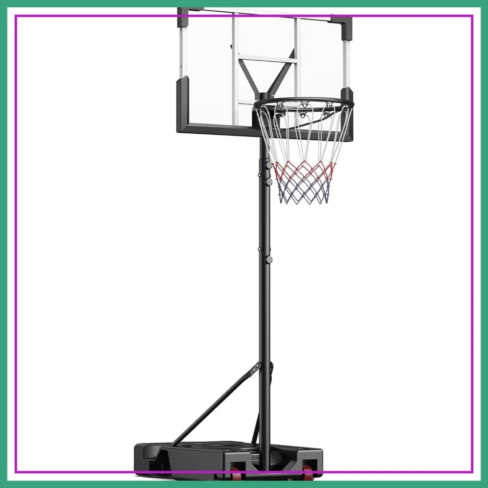 

10FT Adjustable Basketball Hoop, 45" Shatterproof Backboard, Portable with 2 Wheels for Outdoor/Indoor