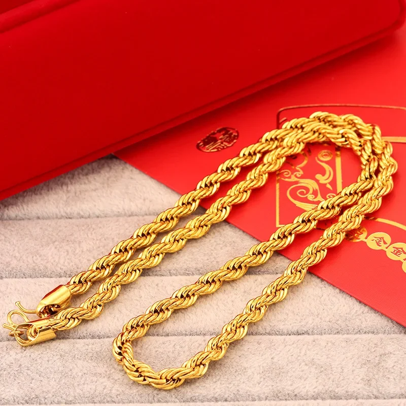 Mens and womens AU750 gold necklace 18K hemp rope necklace lucky boss necklace neck jewelry 60cm 5mm