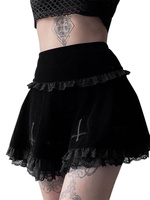 Women's Gothic Mini Skirts High Waist Lace Ruffle Pleated Skirts Summer Fall Casual Short Skirts Streetwear