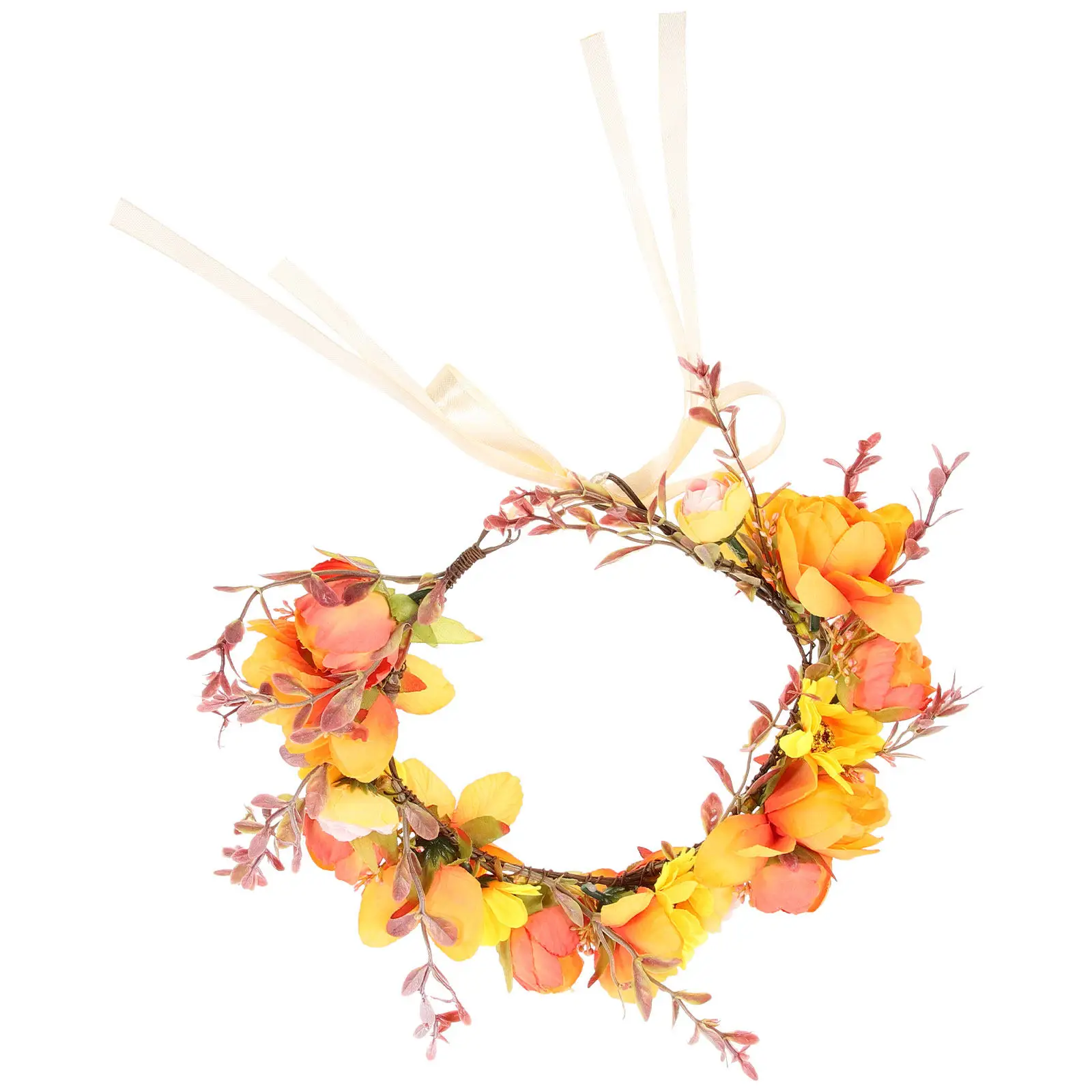 

Цветочная повязка на голову с подсолнухами и розами для женщин, в стиле бохо, для свадьбы, фестиваля, костюма, декоративная корона из цветов, повязка на голову