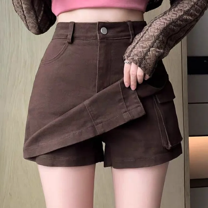 

American Tooling Shorts Skirt Women's Summer High Waist Thin Fashion Pants Skirts Spice Girl Versatile Anti-light A-line Culotte