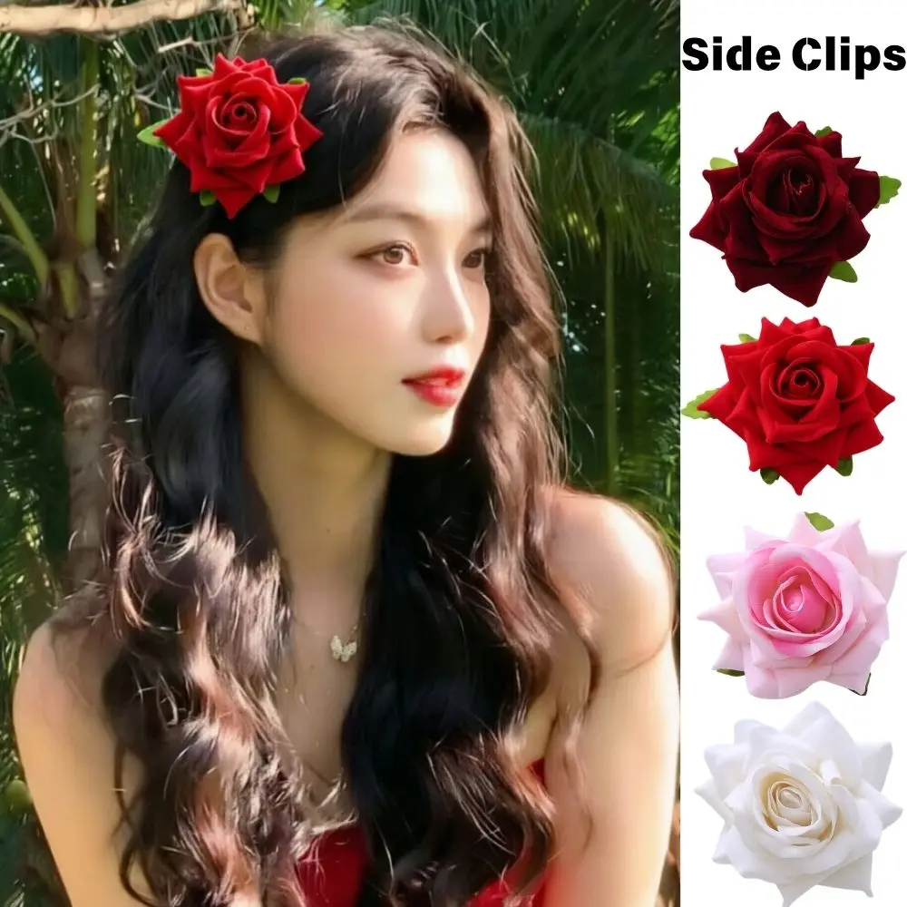 

Fashion Elegant Rose Flower Hair Clips For Women Sweet Cloth Elastic Hair Bands DIY Bridal Wedding Barrettes Hair Accessories