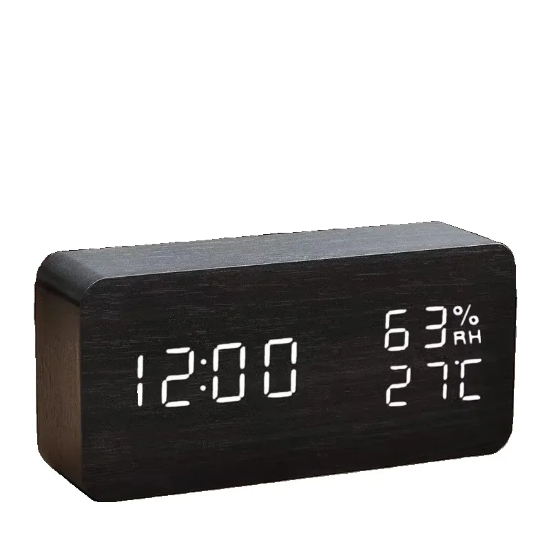 

Alarm clock creative wooden electronic clock, silent desktop