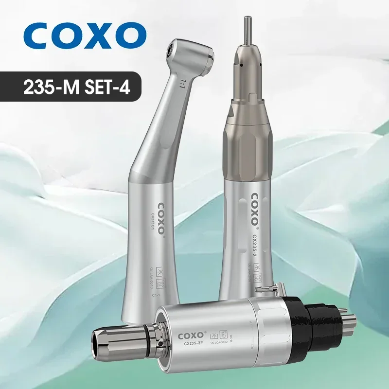 COXO 235-M SET-4 Dental Low Speed Handpiece Set External Water Coolant Contra Angle Air Motor and Straight Handpieces Instrument