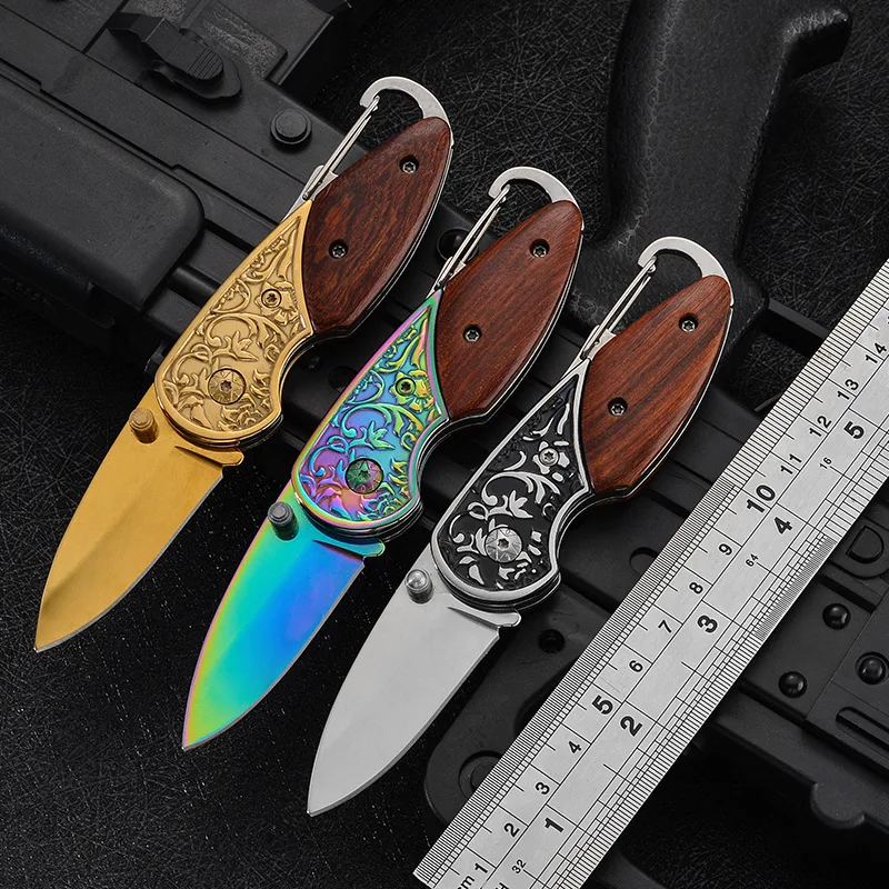 

Outdoor camping tool knives 3CR13 Steel folding knives high hardness handmade knives Steel and sandalwood handle
