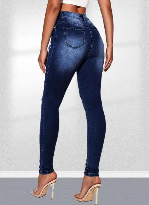 

Women's Jeans 2025 Autumn/winter Latest Hot Selling Unique Fashionable Elastic Tight Fitting Perforated Women's Slimming Jeans