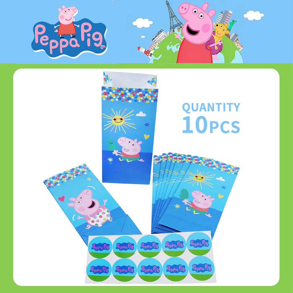 10pcs Hasbro Officially Licensed Peppa Pig Candy Gift Bags with Sealing Stickers Cartoon Party Favor Bags Birthday Celebration view 5