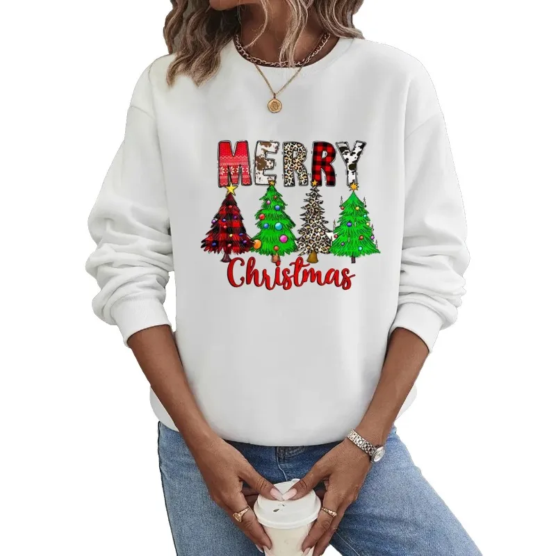 Sweat à capuche à col rond pour femme, manches longues, impression d'arbre de Noël, streetwear chaud, Europe et États-Unis, PVD