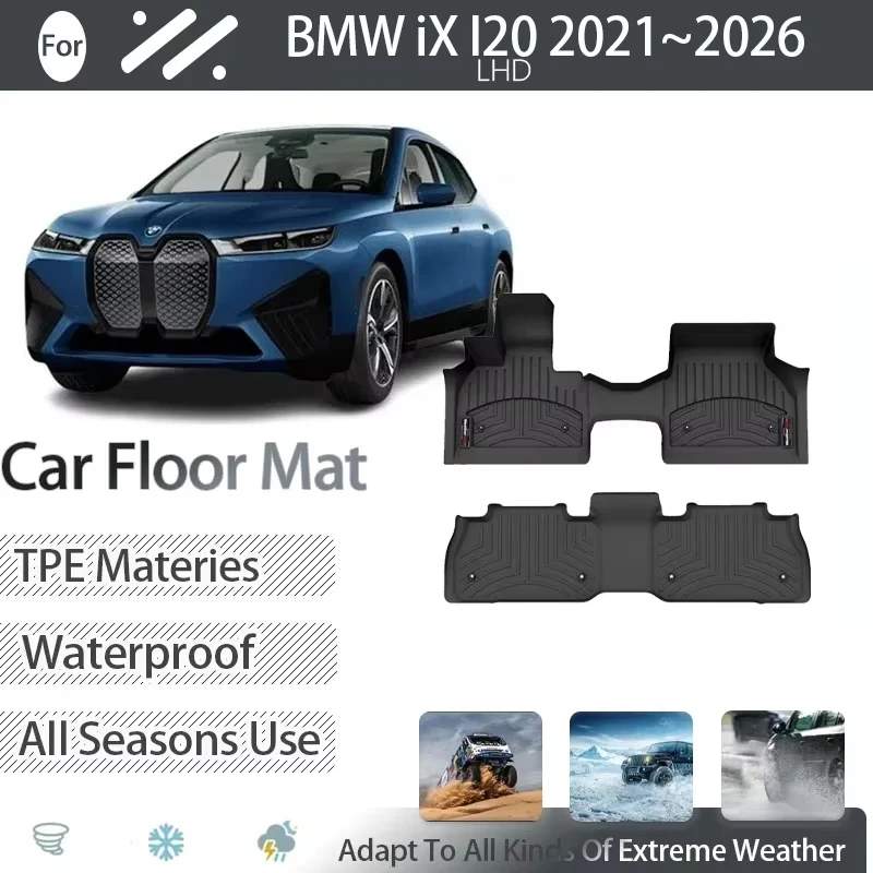 Luxury Car Floor Mats For BMW iX I20 2021 2022 2023 2024 2025 2026 Waterproof Pad LHD Foot Carpets Floor Covers Auto Accessories