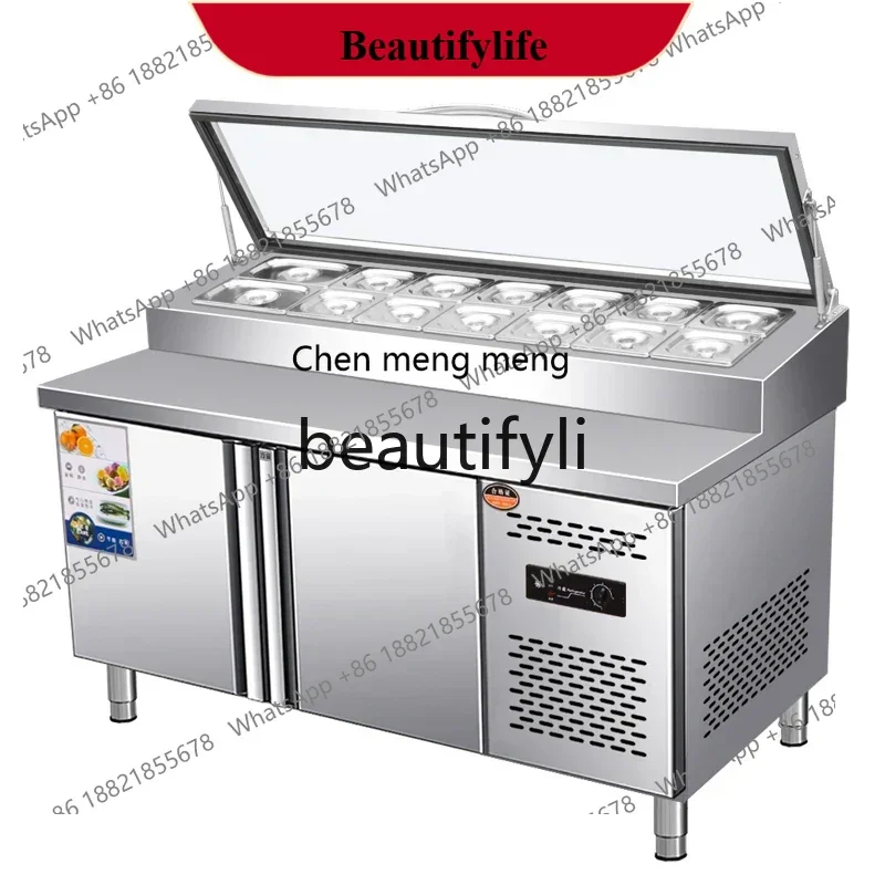 AB02  Commercial Air-Cooled Pizza Topping Station Salad Station Ice Powder Fruit Salad Refrigerated Display Cabinet Operation T