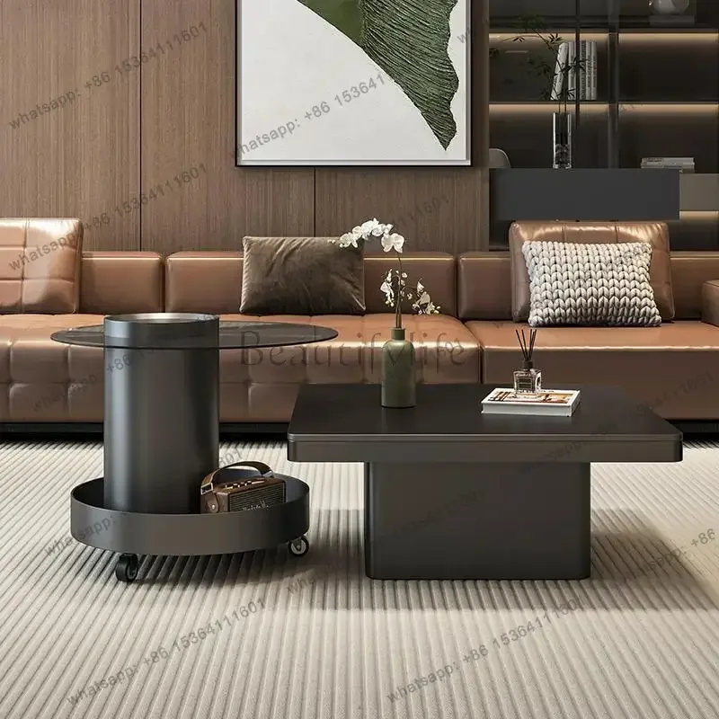 FG Black Glass Slate Table Small Creative Simplicity Unique Coffee Tables Modern Minimalist Luxury Kaffee Tische Home Furniture