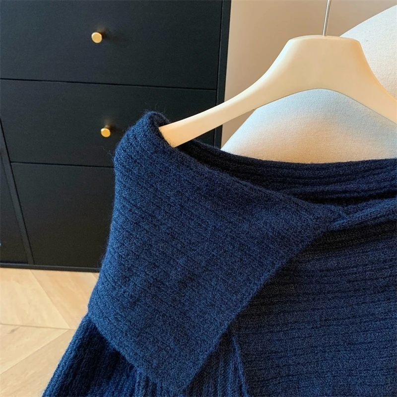 XFPV الحلو نمط طويلة الأكمام مائل الرقبة الدافئة محبوك سترة لينة المرأة شتاء جديد البلوز التخسيس الأرجواني البلوز 22D3409 #4