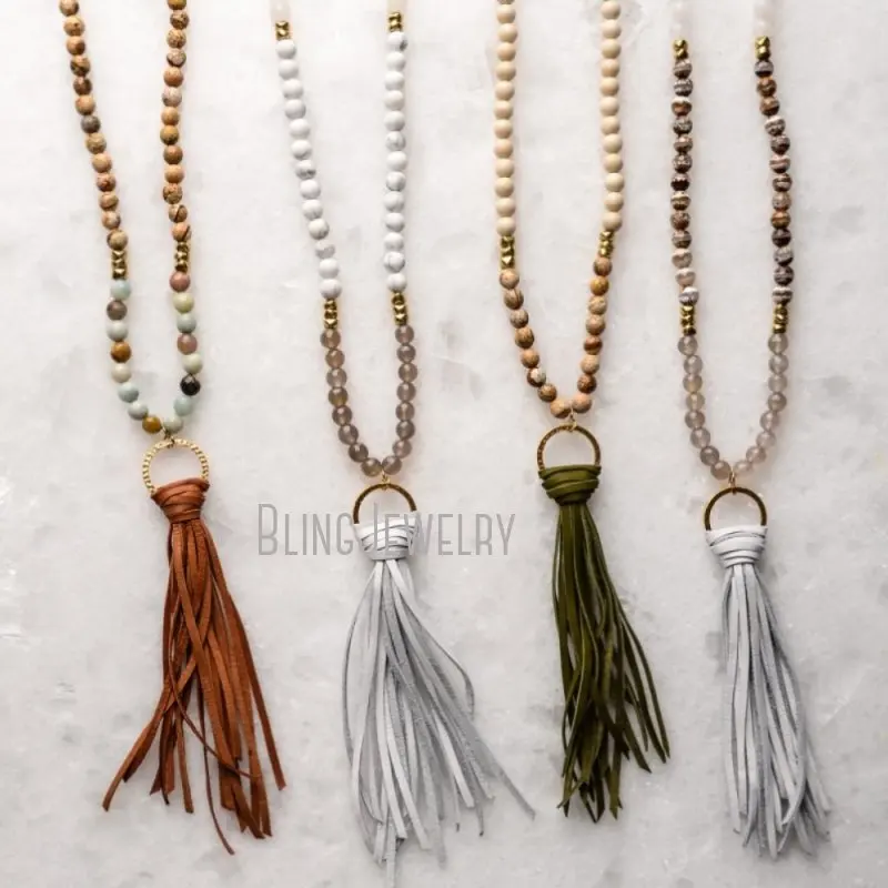 

NM22351 Bohemian Leather Fringe Tassel Collar Necklace Boho Festival Jewelry Statement Western Women