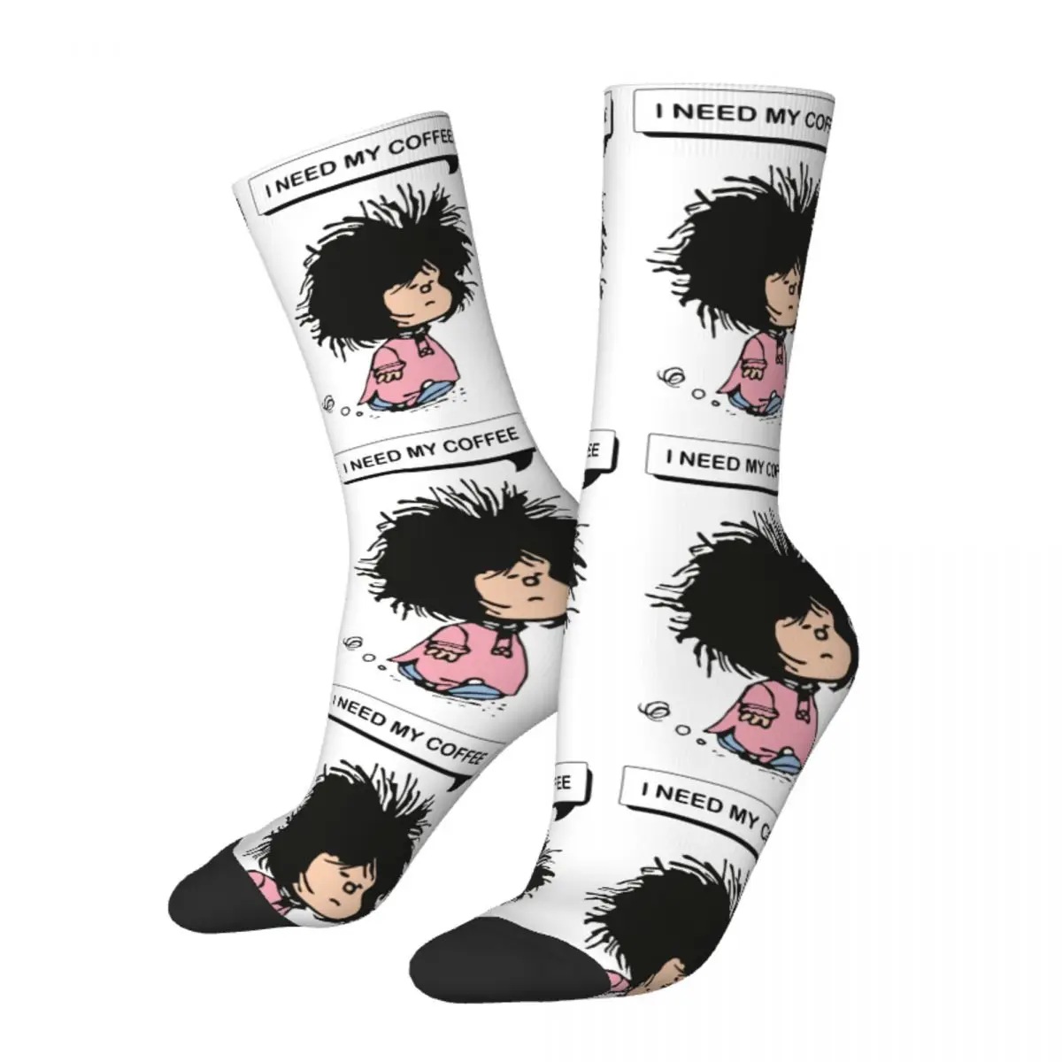 New Male Men Socks Casual Tousled Mafalda That Needs Coffee Sock Quino Comic High Quality Women Stockings Spring Autumn Winter