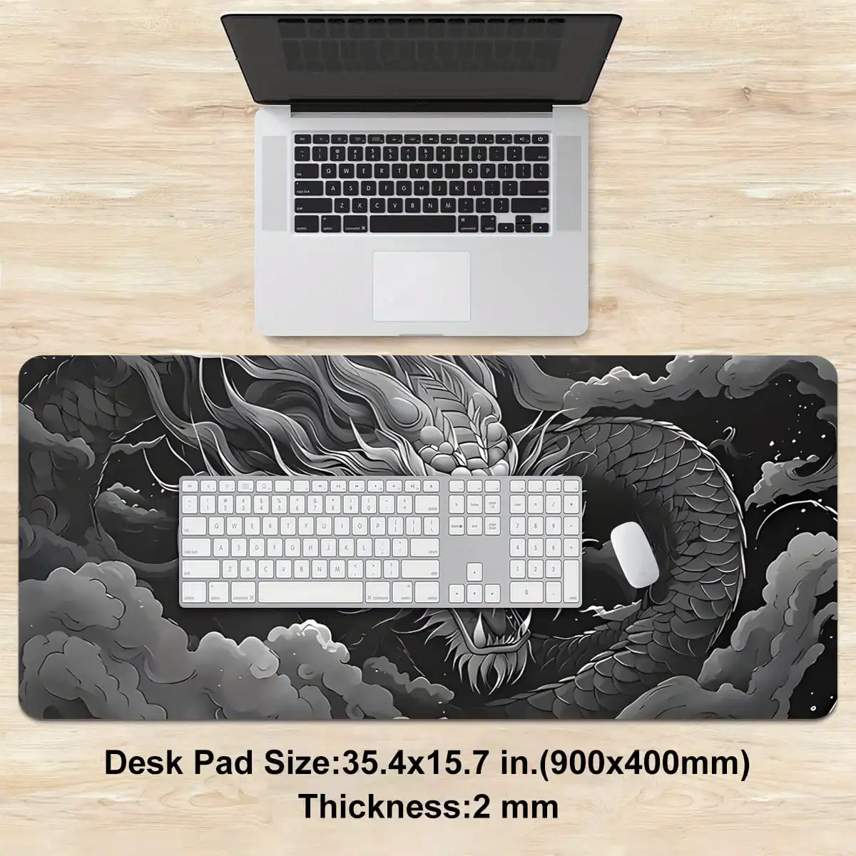 1pc Black White Chinese Dragon Design Gaming Mouse Pad Multi-Size Non-Slip Stitched Edge Computer Keyboard Desk Mat For Office