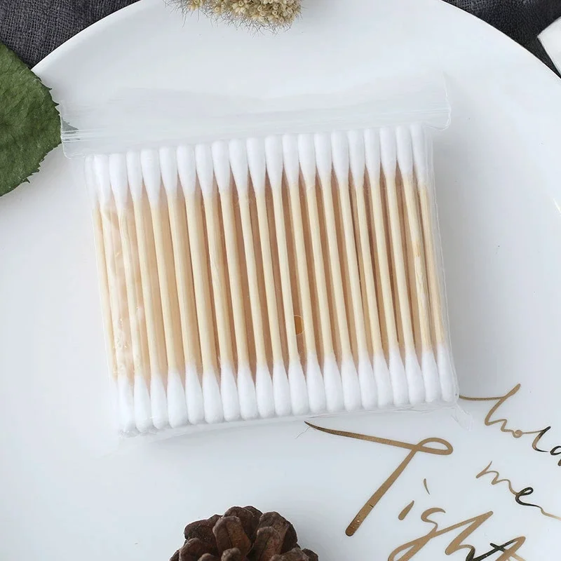 

100 Pcs Double Head Bamboo Cotton Buds Wood Stick Cotton Swab For Makeup , Nose Ear Cleaning , Pet Care , Art & Crafts