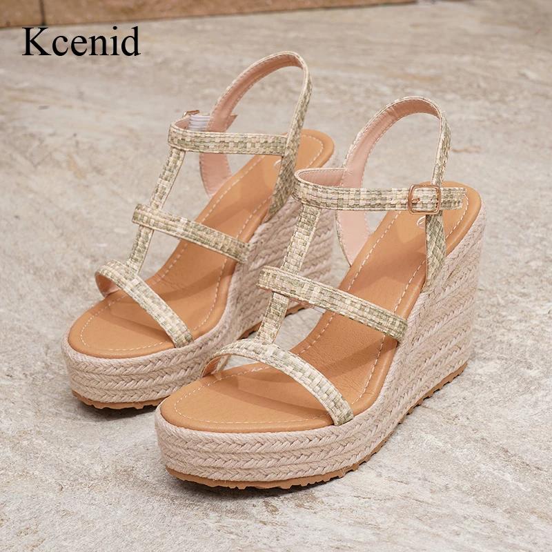 Kcenid New Fashion Buckle Strap Ankle Strap Platform Wedges Sandals Summer Narrow Band High Heels Sandals Ladies Open Toe Shoes