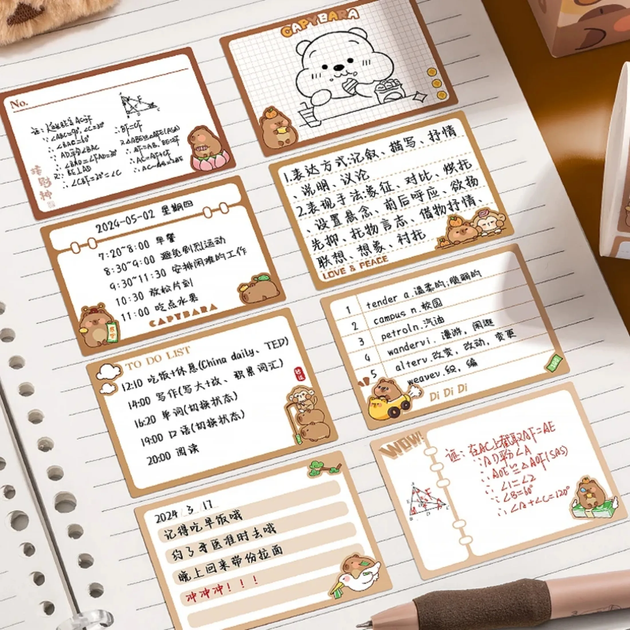 256 Sheets/Pack Cute Sticky Notes Capybara Memo Pads Paper Panda Note Pad Cartoon Animal Self-Adhesive Memo Sheet School Supply