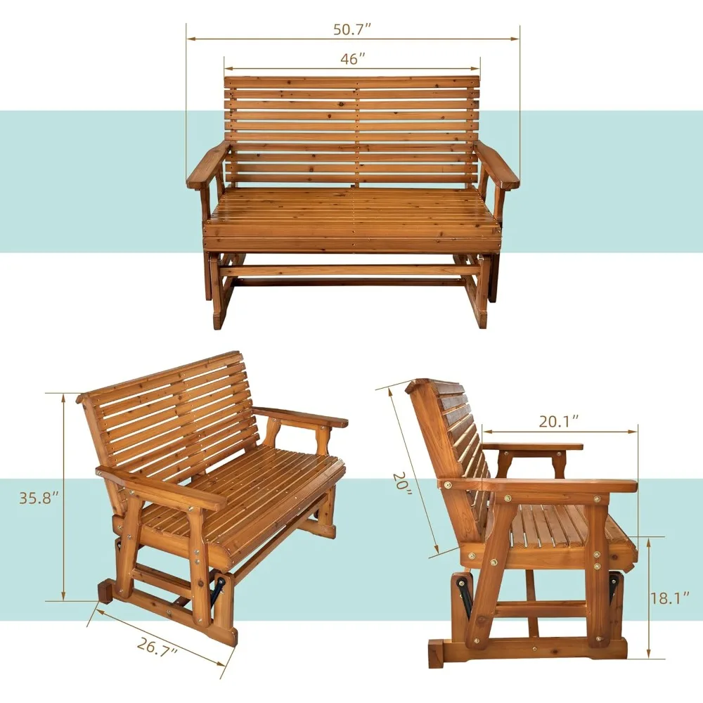 Drewniany fotel ogrodowy z wysokim oparciem i głębokim, wyprofilowanym siedziskiem, lite drewno jodłowe, 2-osobowy, wytrzymały, udźwig 360 kg, 120 cm (brązowy PU)